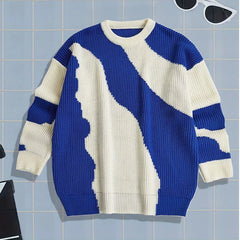 Threebooy New Japanese Trendy Men Sweater High Street Patchwork Knitted O Neck Long Sleeve Pullover Casual Loose Premium Quality Knitwear