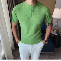 Threebooy New Fashion Man Ice Silk Knitting Polo Shirt Casual Cotton British Style Slim Men Short Sleeve High Quantity Polo Shirts