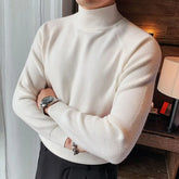 Threebooy Smart Casual Autumn Winter Men Sweaters Pullovers Solid Mock Neck Fashion Luxury Thicken Slim Long Sleeve Elastic Knitted Tops