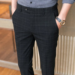 Threebooy Men's business plaid suit Trousers/Fashion Male Formal Wedding Dress Pants Street Wear Clothing Black Gray