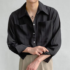 Threebooy Men's Luxury Suit Collar Business Shirt Fashion Casual Drapped Solid Color Button-down Long Sleeve Shirts for Men Spring 2025