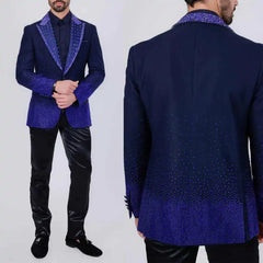 Threebooy Fashion Rhinestones Men Suits 2 Pieces Blazer Pant One Button Beaded Crystal Wedding Groom Tuxedo