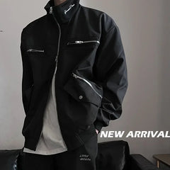 Threebooy Korean Popular Clothes Spring Chic Men's Clothing Short Bomber Jacket Men Standing Neck Zipper High Street Coats Men Chaquetas