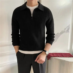 Threebooy Autumn/Winter New Arrival Korean-Style Loose-Fit Men's POLO Half-Zip Knitted Sweater Casual Scene Fashionable T-Shirt