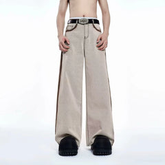 Threebooy Mens Jeans Wilderness Striped Contrast Color Casual Pants Streetwear Fashion Youth Campus Straight Pants Men'S Clothing 2025 New
