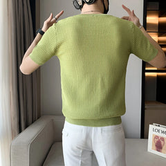 Threebooy Men's Summer Casual Short Sleeves Knitted T-Shirts/Male Slim Fit Round Collar Leisure T-shirt Fashion Tees S-3XL