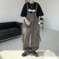 Threebooy Japanese Style High-end Overalls Men's 2025 Vintage High Street Overalls Straight Unisex Oversize American Retro Jumpsuit Chic