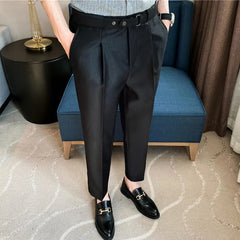 Threebooy New Summer Fashion Men's Plaid Suit Pants Slim Fitted England Style Business Dress Trousers Luxury Clothing Man 29-36