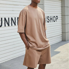 Threebooy Streetwear Cotton Tracksuit Men's T-Shirts Sets Short-sleeved T-shirt + Shorts Matching Set Men Summer Leisure 2-piece Man Sets