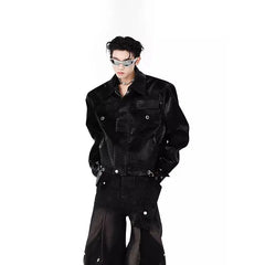 Threebooy Original Niche Punk Cool Pattern Leather Jacket Splicing Design Jacket High-end Trendy Top Men Women Couples Aesthetic Urban