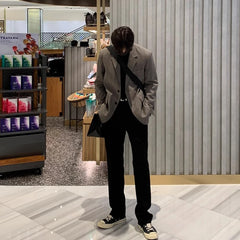 Threebooy New Korean Fashion Men Suit Pants Light Luxury Business All-match Straight Slim-fit Casual Trousers Premium Elegant Dress Pants