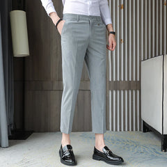 Threebooy New Striped Nine-point Suit Pants Korean Fashion Slim Casual High-quality Trendy Office Trousers Plus Size 29-36