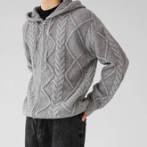 Threebooy Men's Hooded Zippers Knitted Cardigan Sweater Casual Jacquard Solid Color Long Sleeve Streetwear Vintage Luxury Hoodie Knitwear