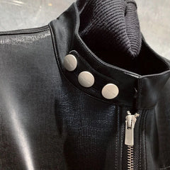 Threebooy Y2K Mens Leather Jacket Pocket Button Zipper Motorcycle Leather Jacket Autumn Casual Youth Trend Top Men's Korean Clothing