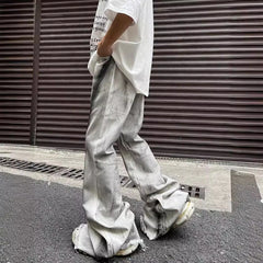 Threebooy Y2K Streetwear Tie Dye White Baggy Flare Jeans Pants Men Designer Clothes New Rock Old Women Long Trousers Roupa