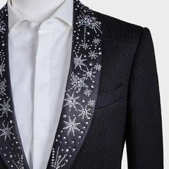 Threebooy Luxury Men Suit 2 Pieces Breasted Crystal Shawl Lapel Single Breasted Wedding Groom Tuxedos Party Customized