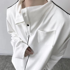 Threebooy Mens Sweatshirt Y2k Line Contrast Color Shoulder Pad Tshirt Autumn Streetwear Fashion Personality Long-Sleeve Top Men'S Clothing