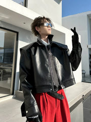 Threebooy Men's Luxe Zip Faux Leather Jacket
