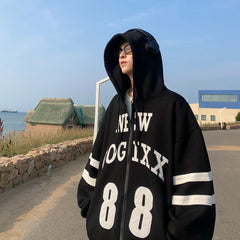 Threebooy American retro hoodies jacket for men Letter print Hooded Sweatshirt Baggy Zipper Hoodie Coat Green hoodies Men/Women Outwear