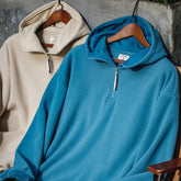 Threebooy Casual Double-sided Polar Fleece Hoodies Autumn Winter Men's Half-zip Padded Pullover Jacket Khaki Warm Sweatshirt