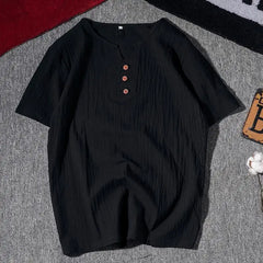 Threebooy Men's Short Sleeve Henley Shirt Casual Loose Fit Solid Color Button Placket Comfortable Daily Fashion Top