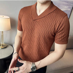 Threebooy Summer Slim fit Fitness Stretch T-shirt Men Tee Tops Ice Silk Short Sleeve V-neck Knit Tee Shirt Mens Solid Color T Shirt S-3XL