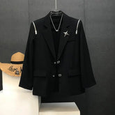 Threebooy Japanese Niche Design Suit Jacket Loose High-end Metal Buckle Trendy Shoulder Pad Long Sleeved Zipper Decoration Suit