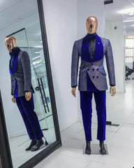 Threebooy Luxury Men's Suit 2 Pieces Jacquard Blazer Pants One Button Velvet Wide Lapel Formal Business Slim Wedding Groom
