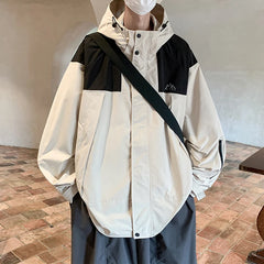 Threebooy Men Waterproof Hooded Outdoor Jacket Y2k Patchwork Varsity Jacket Windbreak Men New In Motorcycle Black Bomber Jackets