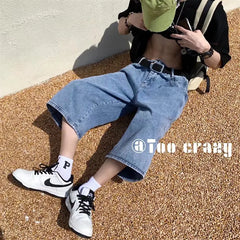 Threebooy Multi-pockets Cargo Pants Summer Short Jeans Breeches Hip Hop Streetwear Baggy Denim Shorts Casual Wide-leg Capris Pants 5XL-M