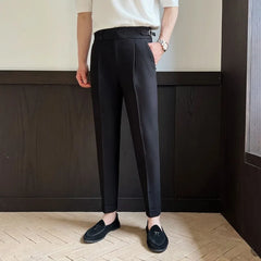 Threebooy Men's High-waisted Trousers Autumn Winter New Style Trousers Casual Pants Fashionable Handsome Slim Straight Suit Pants