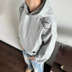Threebooy Men's Embroidered Hooded Long-Sleeved Sweatshirt American Retro Fashion Trend High Street Loose Casual Breathable Niche Men Tops