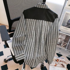 Threebooy Japanese Spring/Autumn Retro Stripe Fake Two Piece Splicing workwear Shirt for Men and Women Loose Couple Retro Casual Top y2k