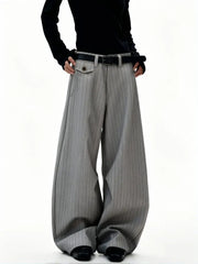 Threebooy Old Money Striped Suit Pants Men Vintage Baggy Sweatpants Y2k Wide leg Casual Curved Loose Trousers Fashion Work wear