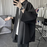 Threebooy Told Tale Oversized Men's Shirts Black/White Harajuku Men Seven Sleeves Casual Shirt Tops Summer Daily Streetwear Man Blouse