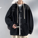 Threebooy Men's Spring New Design Sense Jacket Men's Detachable Hooded Denim Jacket Trendy Korean Men's Lapel High Quality Street Jacket