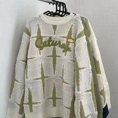 Threebooy Knitted Sweater High Street Sweater Star Loose Lazy Round Neck