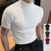 Threebooy Summer Foreign Trade New Casual Simple Knitted Base Shirt for European and American Men's Turtle Neck Water Ripples