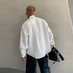Threebooy Men's Leisure Popular Luxury Texture Long Sleeve Shirts Button-down Solid Color Streetwear Fashion Loose Stylish Retro Clothing