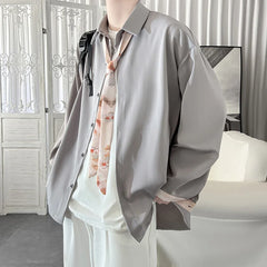 Threebooy Korean Fashion Stylish Long Sleeve Blouses Men Streetwear All-match Handsome Teens Shirt Autumn New Retro Oversize Shirts