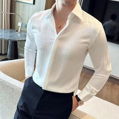 Threebooy Clothing Men's Spring Striped Business Shirts/Male Slim Fit Lapel Casual Long-sleeved Shirts 4XL-M