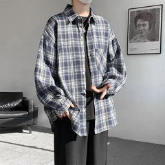 Threebooy Spring Long Sleeved Shirt Men Fashion Retro Plaid Shirt Men Streetwear Loose Casual Shirt Mens Vintage Shirts Plus Size 5XL