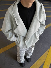 Threebooy Men's Oversized Hoodie Irregular Double Zipper Heavyweight Streetwear Loose Fit Fall Jacket