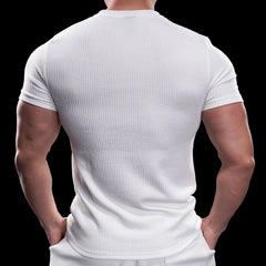 Threebooy Fitness Short-sleeved Muscular Men's Muscle Texture Round Neck Slim Elastic Quick-drying Training Fitness Running Sports T-shirt
