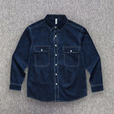 Threebooy Spring And Autumn Men's Denim Long Sleeved Shirt With Double Pockets American Work Style Loose Fitting Washed Denim Shirt Jacket