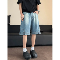 Threebooy Short Men Blue Washed Denim Shorts Casual Distressed Design Summer Streetwear Fashion Comfort Fit Men Denim Shotrt