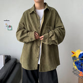 Threebooy Corduroy Shirts For Men Long Sleeve Black Shirt Spring Summer Korean Streetwear Clothes Unisex Fashion Casual Oversize Shirt