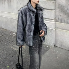 Threebooy Mens Fashion Y2k Imitation Fox Fur Jacket Autumn And Winter Short Thick Versatile Trend Street Handsome High Quality Coat Men
