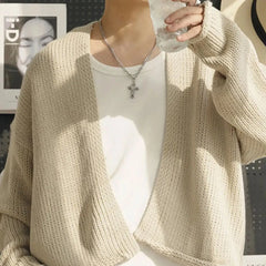 Threebooy Shawl Outerwear Sweater Casual Campus Knit Sweater Genderless Autumn Fashion Solid Color Elegant Cardigan Long-Sleeve Top Unisex