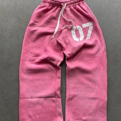 Threebooy Baggy Pants Washed Casual Pants 07 Printed Trousers Loose Y2k American Street New Style Couple's Sweatpants Elastic Waist Women
